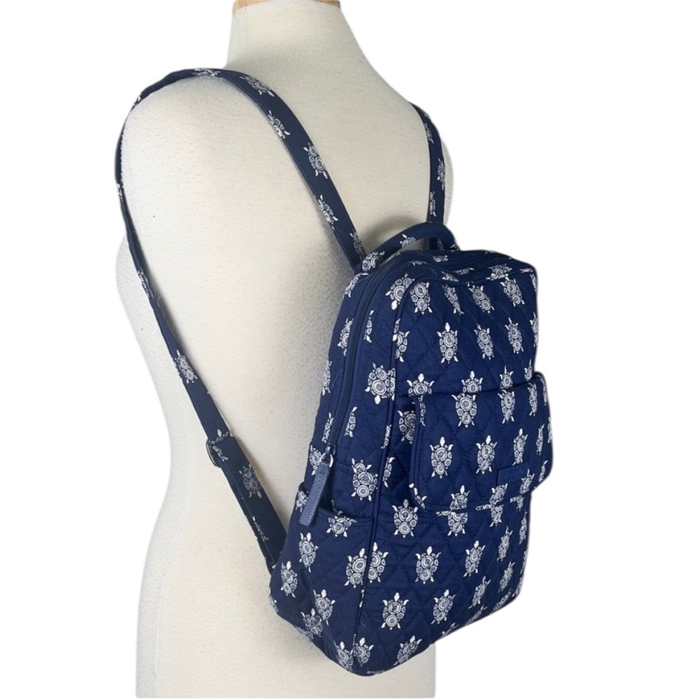 Vera Bradley Sea Turtle Medium Backpack Blue White Quilted 12x9 Nautical Preppy - Picture 2 of 12
